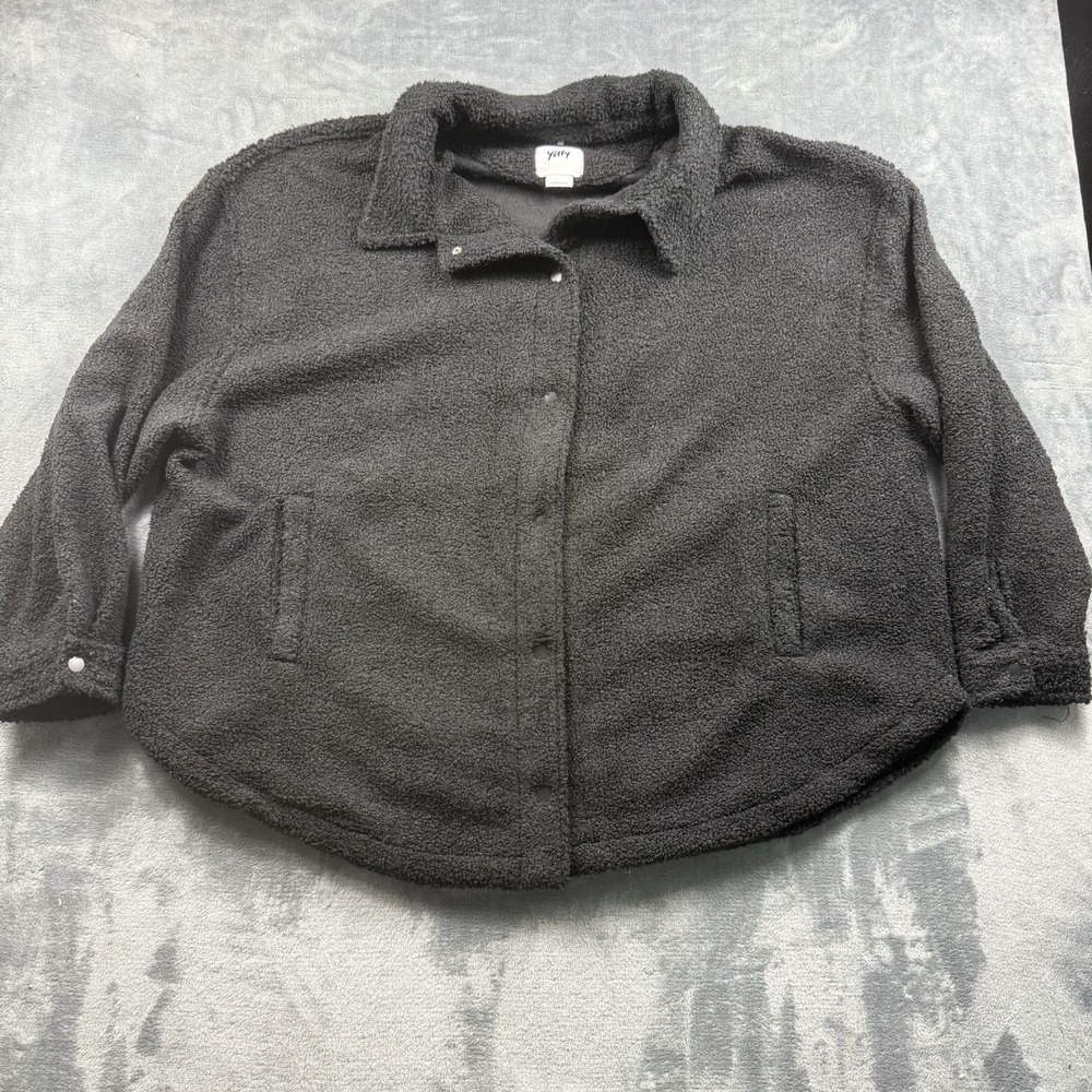Yitty Teddy Shacket Womens Size 2XL Black Stretch Long Sleeve Snap Jacket
